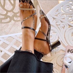 Marc Fisher Snakeskin ‘Aliana’ Sandals Block Heel Bloggers Favorite Size 9.5